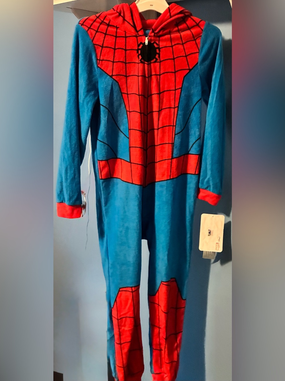 Marvel Spider-Man Onesie Pajamas Mask Hood Boys M 8/10 NWT